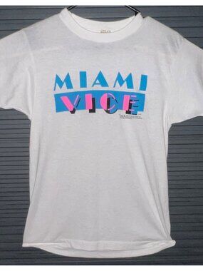 Vintage 1984 Miami Vice T-Shirt White Retro Graphics Screen Stars Size M